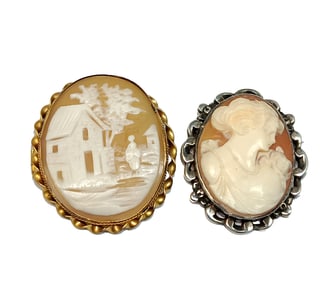 LOT OF 2 BEAUTIFUL ANTIQUE VICTORIAN BROOCHES SHELL CAMEOS