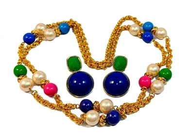 A HIGH-END VINTAGE NECKLACE PEARLS 44" LONG PLUS EARRINGS