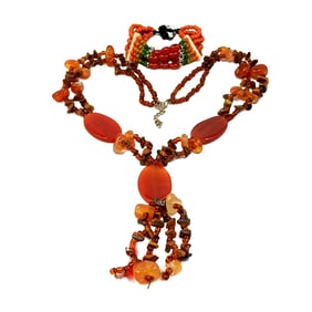 A BEAUTIFUL LOT OF NATURAL STONE JEWELRY CARNELIAN NECKLACE BRACELET