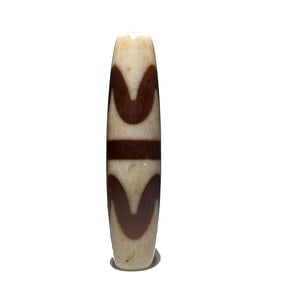 FINE SINO TIBETAN AGATE DZI BEAD DOUBLE TIGER TEETH  57MM