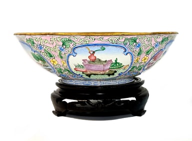 AN EXQUISITE CHINESE ENAMEL BRONZE BOWL QIANLONG