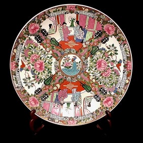 FINE  CHINESE ROSE MEDALLION PLATE CHARGER 12" QIANLONG MARK