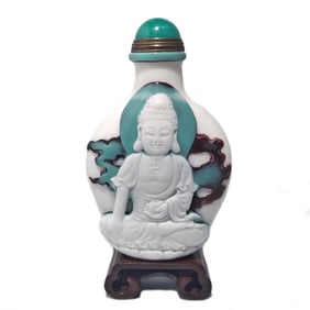 FINE CHINESE PEKING GLASS SNUFF BOTTLE MEDICINE BUDDHA QIANLONG SEAL