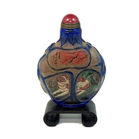 FINE CHINESE SNUFF BOTTLE DOGS PEKING GLASS INSIDE PAINTED
