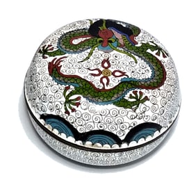 SUPERB CHINESE CLOISONNE ENAMELED BRONZE BOX IMPERIAL DRAGON