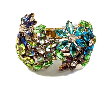 AN IMPRESSIVE JEWELED CUFF  2.25" WIDE MULTICOLOR CZECH