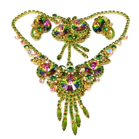 A RARE JULIANA D&E ICONIC PARURE WATERMELON RIVOLI HELIOTROPE STONES