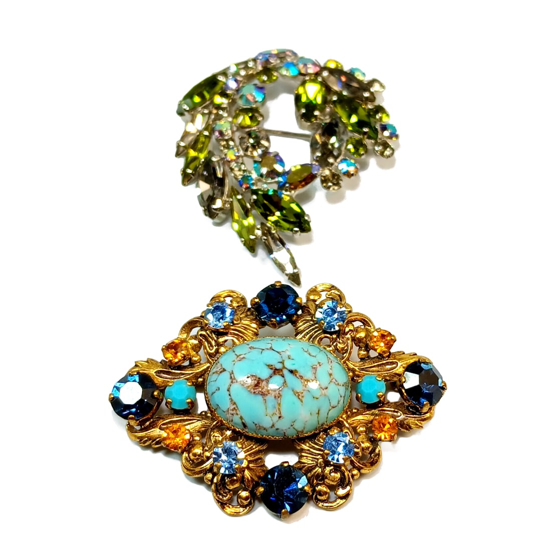 A LOT OF 2 BEAUTIFUL VINTAGE RHINESTONE BROOCHES GERMANY (1 of 3)