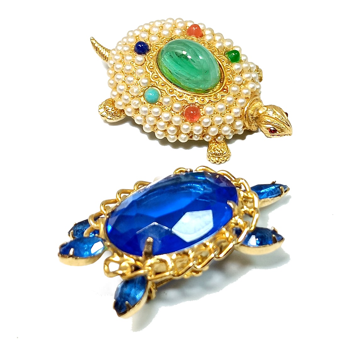 A LOT OF 2 BEAUTIFUL VINTAGE RHINESTONE TURTLE BROOCH (1 of 5)