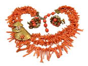 A FABULOUS NATURAL CORAL NECKLACE AND EARRINGS MIRIAM HASKELL