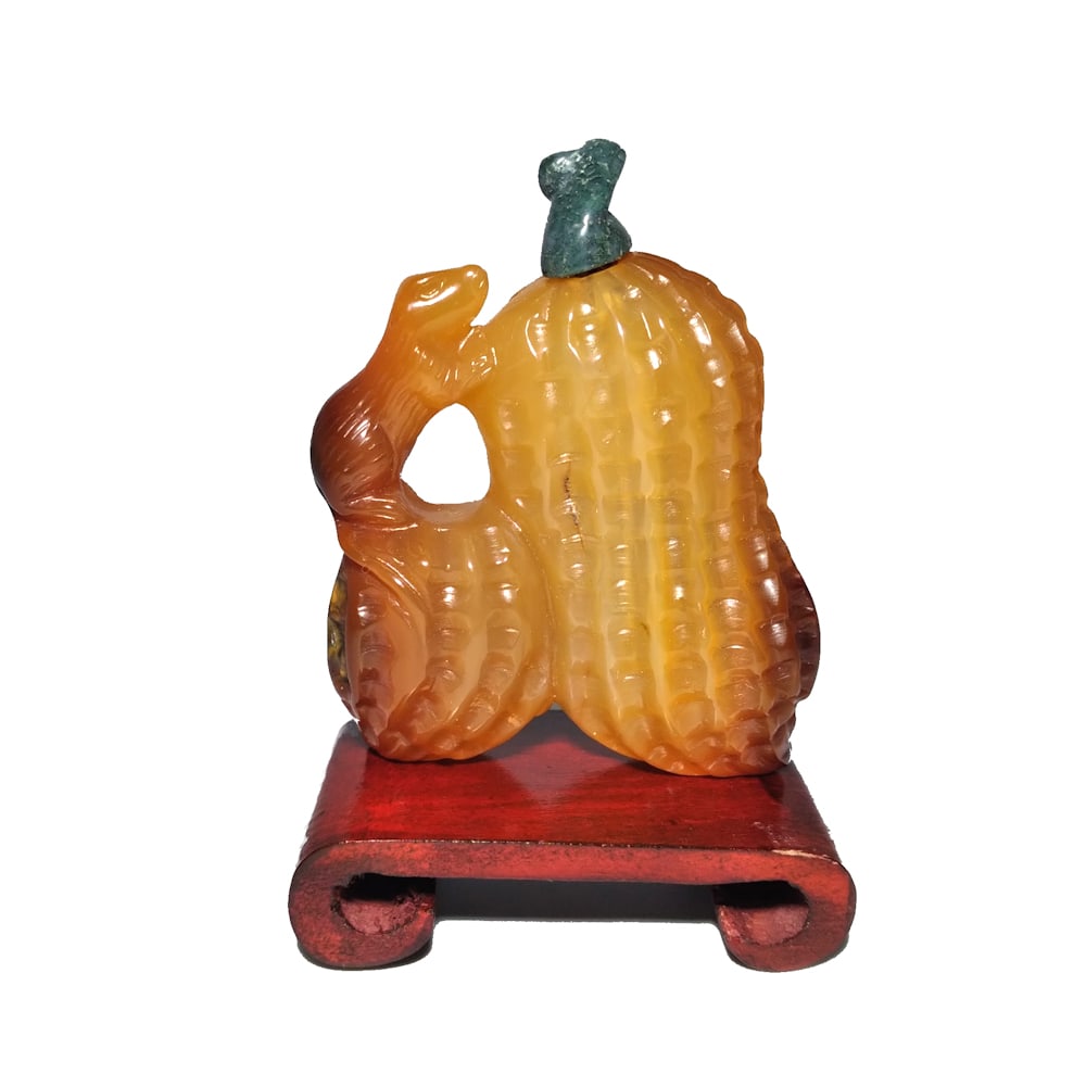 FINE ANTIQUE 18-19C CHINESE CARVED AGATE SNUFF BOTTLE GOURD SQUIRREL (1 of 8)