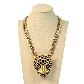A STUNNING VINTAGE STATEMENT NECKLACE LEOPARD HEAD