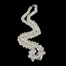SUPERB VINTAGE ART DECO FACETED NATURAL ROCK CRYSTAL NECKLACE 16"