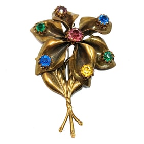 A LARGE BEAUTIFUL VINTAGE FLOWER BROOCH 4" LONG