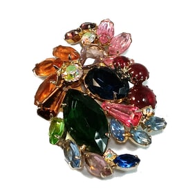 BEAUTIFUL VINTAGE RHINESTONE BROOCH PINK PURPLE BLUE GREEN