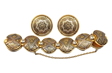FINE VINTAGE TOLEDO DAMASCENE LOT BRACELET EARRINGS