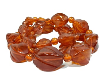 LARGE VINTAGE NECKLACE NATURAL BALTIC AMBER HUGE CARVED BEADS