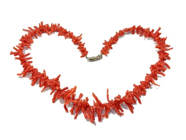 ANTIQUE RED CORAL NECKLACE NATURAL UNDYED 32 GRAMS STERLING CLASP