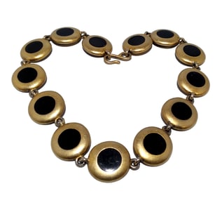 FINE VINTAGE NECKLACE BLACK ENAMEL GOLD TONE