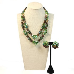 FINE VINTAGE JEWELRY CRYSTAL SET NECKLACE WITH EARRINGS