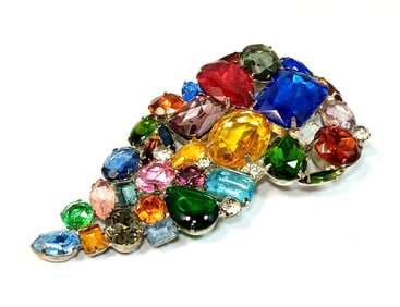 VINTAGE LARGE 4.25" LONG RHINESTONE BROOCH MID CENTURY