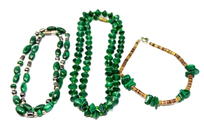 VINTAGE SOUTHWESTERN LOT MALACHITE 2 NECKLACES 1 BRACELET