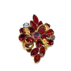 BEAUTIFUL RED JULIANA VINTAGE RHINESTONE BROOCH MID-CENTURY