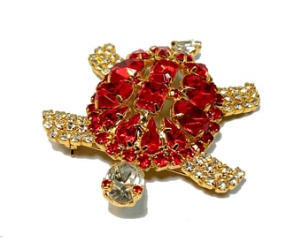VINTAGE RED TURTLE BROOCH JULIANA 2.2" LONG