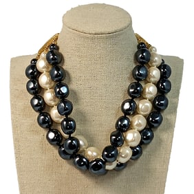 HIGH-END VINTAGE FRENCH NECKLACE LARGE MULTICOLOR PEARLS