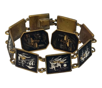 FINE LOT OF VINTAGE JAPANESE DAMASCENE BRACELET AND EARRINGS