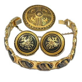 FINE VINTAGE TOLEDO DAMASCENE LOT BRACELET BROOCH EARRINGS