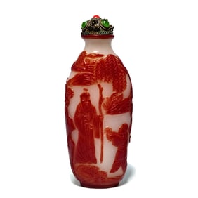 BEAUTIFUL ANTIQUE CHINESE PEKING GLASS SNUFF BOTTLE IMMORTALS