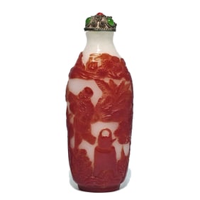 BEAUTIFUL ANTIQUE CHINESE PEKING GLASS SNUFF BOTTLE FIGURES SCENES 19C