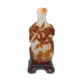 ANTIQUE CHINESE PEKING GLASS SNUFF BOTTLE MONKEYS 18-19TH C