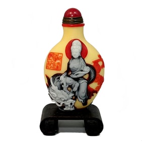 FINE CHINESE PEKING GLASS SNUFF BOTTLE GUANYIN DRAGON RUYI QIANLONG SEAL