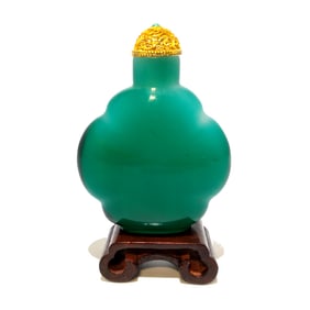 ANTIQUE CHINESE TEAL GLASS SNUFF BOTTLE 18-19TH C