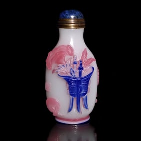 ANTIQUE CHINESE 4 LAYERS PEKING GLASS SNUFF BOTTLE SIGNED QING