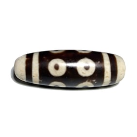 FINE SINO TIBETAN AGATE DZI BEAD 8 EYES WHITE ENDS 33MM