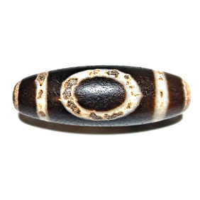 SUPERB SINO TIBETAN AGATE BARREL DZI BEAD 3 EYES  50MM