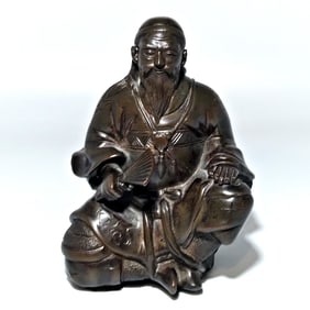 FINE ANTIQUE JAPANESE BRONZE STATUE MEIJI 19TH C