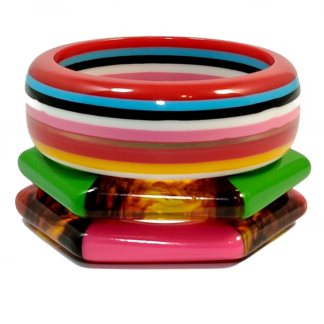 LOT OF 3 BEAUTIFUL MULTICOLOURED  LUCITE BANGLE (1 of 4)
