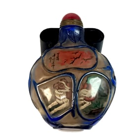 FINE CHINESE SNUFF BOTTLE DOGS PEKING GLASS INSIDE PAINTED