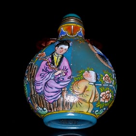 SUPERB CHINESE PEKING GLASS ENAMEL SNUFF BOTTLE EMPRESS CHILD QIANLONG MARK