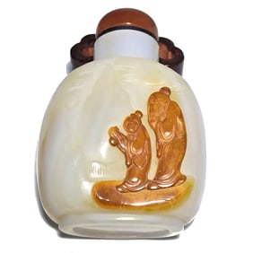 BEAUTIFUL CHINESE CARVED AGATE SNUFF BOTTLE SHOULAO PEACH