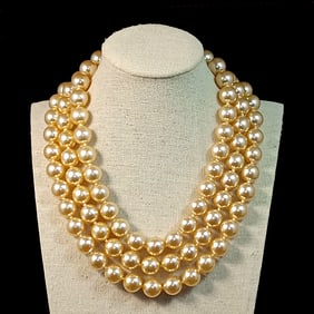 A HIGH-END VINTAGE FAUX GLASS PEARL CHOKER NECKLACE 15"