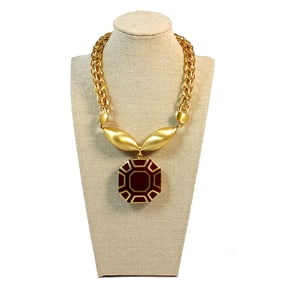 AN IMPRESSIVE VINTAGE NECKLACE INLAID PENDANT 16"