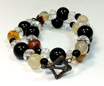 A STUNNING NECKLACE ONYX  AGATE CRYSTAL 18" STERLING SILVER