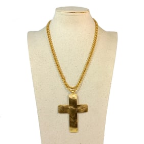 A SUPERB  ARTIST MADE LARGE CROSS NECKLACE  40"    PENDANT 3.75" LONG