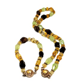 A GEMSTONE SET NECKLACE BRACELET STERLING SILVER TOURMALINE CITRINE