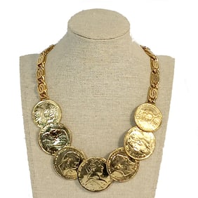 A STUNNING LARGE VINTAGE GOLD -TONE COIN NECKLACE 18"